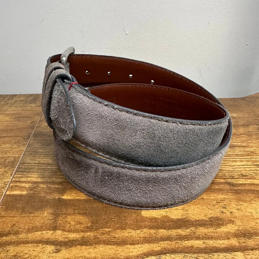 European Suede Mens Grey Leather Belt Size 32 Made in USA Distressed Buckle